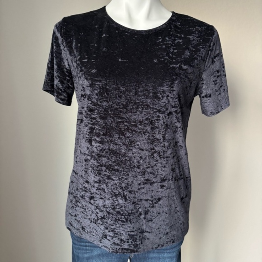 Vince Crushed Black Velvet Crewneck Short Sleeve Tee Women's Size Large